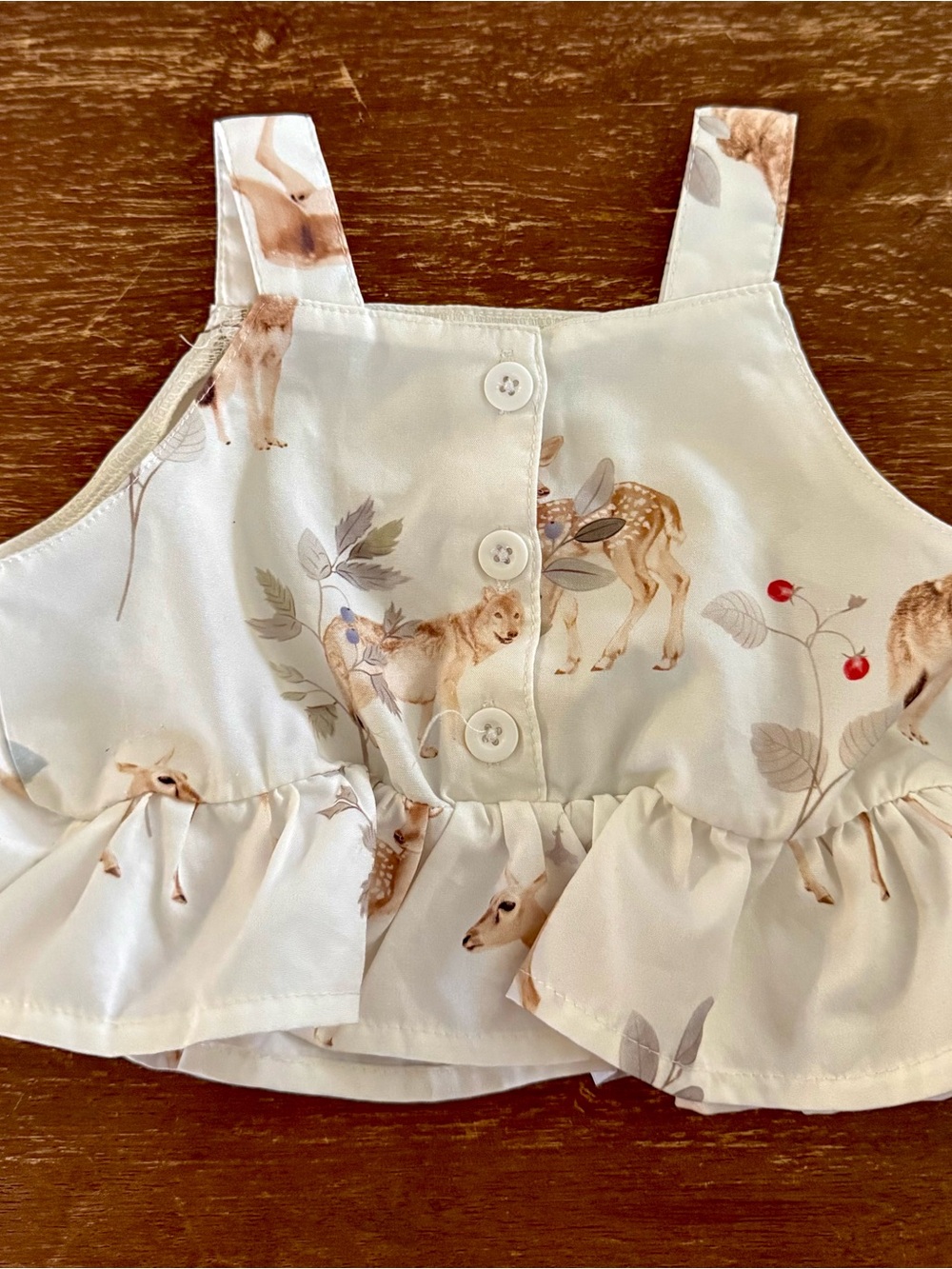 SHEIN Cream Tank Top with Woodland Deer and Fox Print